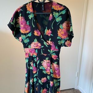 Zara Black Flower Button-up Dress Size S